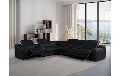 1116 DivanItalia Black Top-Grain Italian Leather 7-Piece Sectional with 3 Power Reclining Seats & Power HeadrestModel:  1116-BLACK-3PWR-7PC