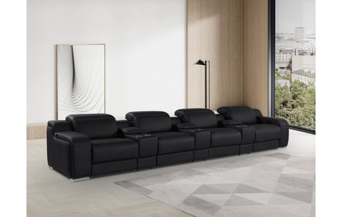1116 DivanItalia Black 7-Piece Power Reclining Sofa with Power Headrest in Top Grain Italian LeatherModel:  1116-BLACK-S-7.4-HT