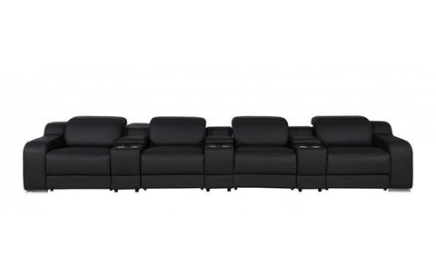1116 DivanItalia Black 7-Piece Power Reclining Sofa with Power Headrest in Top Grain Italian LeatherModel:  1116-BLACK-S-7.4-HT
