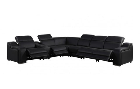 1116 DivanItalia Black Top-Grain Italian Leather 7-Piece Sectional with 4 Power Reclining Seats & Power HeadrestModel:  1116-BLACK-4PWR-7PC
