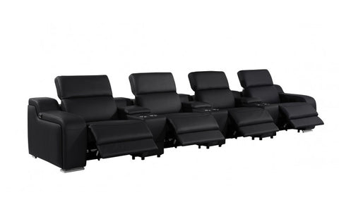 1116 DivanItalia Black 7-Piece Power Reclining Sofa with Power Headrest in Top Grain Italian LeatherModel:  1116-BLACK-S-7.4-HT