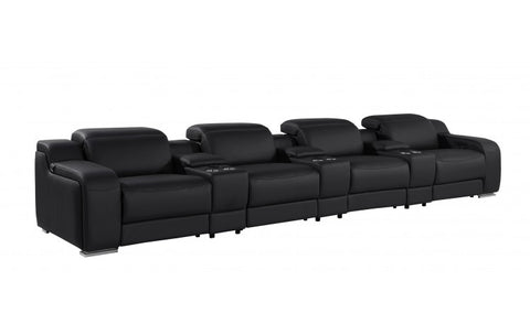 1116 DivanItalia Black 7-Piece Power Reclining Sofa with Power Headrest in Top Grain Italian LeatherModel:  1116-BLACK-S-7.4-HT