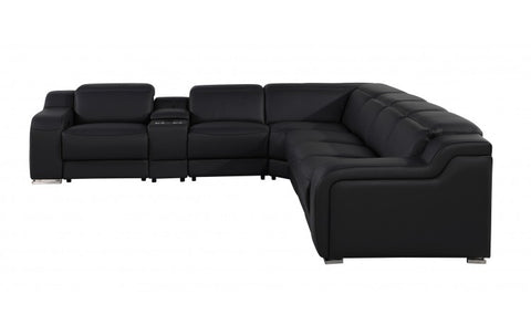1116 DivanItalia Black Top-Grain Italian Leather 7-Piece Sectional with 4 Power Reclining Seats & Power HeadrestModel:  1116-BLACK-4PWR-7PC