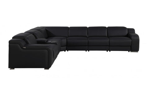 1116 DivanItalia Black Top-Grain Italian Leather 7-Piece Sectional with 4 Power Reclining Seats & Power HeadrestModel:  1116-BLACK-4PWR-7PC