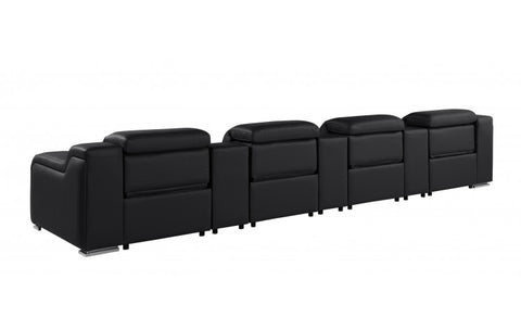 1116 DivanItalia Black 7-Piece Power Reclining Sofa with Power Headrest in Top Grain Italian LeatherModel:  1116-BLACK-S-7.4-HT