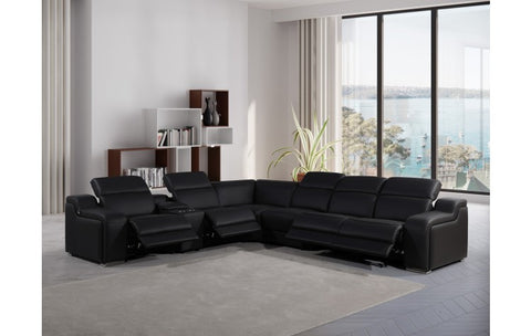 1116 DivanItalia Black Top-Grain Italian Leather 7-Piece Sectional with 4 Power Reclining Seats & Power HeadrestModel:  1116-BLACK-4PWR-7PC