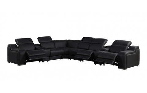 1116 DivanItalia Black Top-Grain Italian Leather 8-Piece Sectional with 3 Power Reclining Seats & Power HeadrestModel:  1116-BLACK-3PWR-8PC