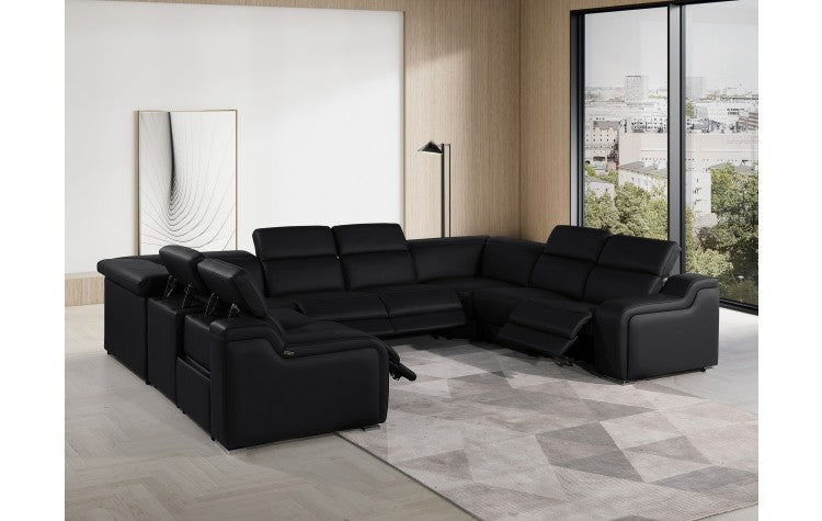 1116 DivanItalia Black 8-Piece Sectional with 4 Power Recliners and Power Headrests (No Consoles)Model:  1116-BLACK-8PC-4PWR-U-NC-SECTIONAL-GROUP