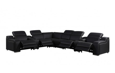1116 DivanItalia Black Top-Grain Italian Leather 8-Piece Sectional with 4 Power Reclining Seats & Power HeadrestModel:  1116-BLACK-4PWR-8PC