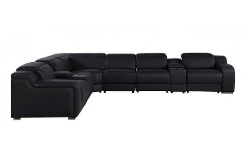 1116 DivanItalia Black Top-Grain Italian Leather 8-Piece Sectional with 4 Power Reclining Seats & Power HeadrestModel:  1116-BLACK-4PWR-8PC
