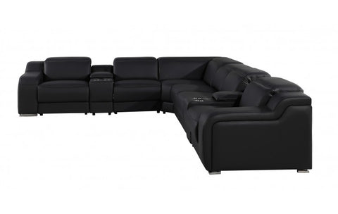 1116 DivanItalia Black Top-Grain Italian Leather 8-Piece Sectional with 4 Power Reclining Seats & Power HeadrestModel:  1116-BLACK-4PWR-8PC
