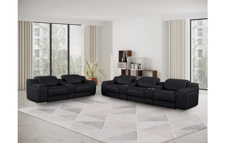1116 DivanItalia Black 8-Piece Modular Power Reclining Sofa Set with Power Headrests – Top Grain Italian LeatherModel:  1116-BLACK-8.5-HT