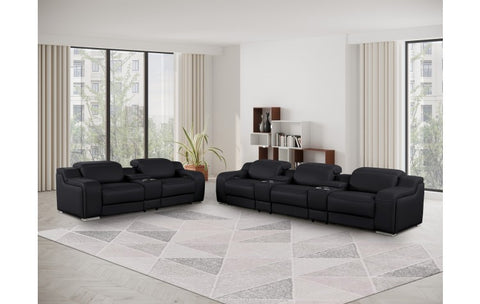 1116 DivanItalia Black 8-Piece Modular Power Reclining Sofa Set with Power Headrests – Top Grain Italian LeatherModel:  1116-BLACK-8.5-HT