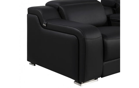 1116 DivanItalia Black Top-Grain Italian Leather 7-Piece Sectional with 3 Power Reclining Seats & Power HeadrestModel:  1116-BLACK-3PWR-7PC