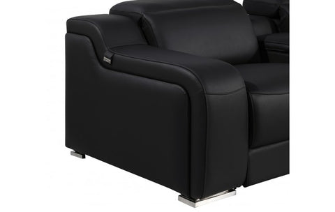 1116 DivanItalia Black Top-Grain Italian Leather 8-Piece Sectional with 4 Power Reclining Seats & Power HeadrestModel:  1116-BLACK-4PWR-8PC