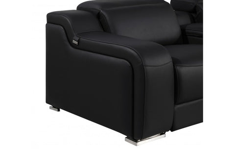 1116 DivanItalia Black Top-Grain Italian Leather 5-Piece Sectional with 3 Power Reclining Seats & Power HeadrestModel:  1116-BLACK-3PWR-5PC