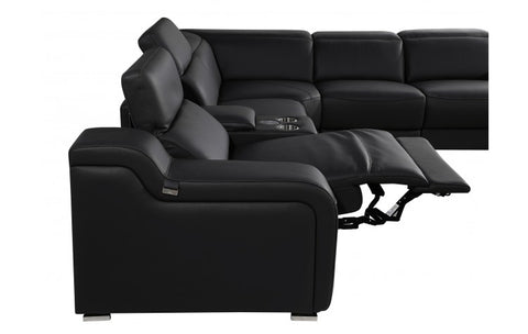 1116 DivanItalia Black Top-Grain Italian Leather 8-Piece Sectional with 4 Power Reclining Seats & Power HeadrestModel:  1116-BLACK-4PWR-8PC