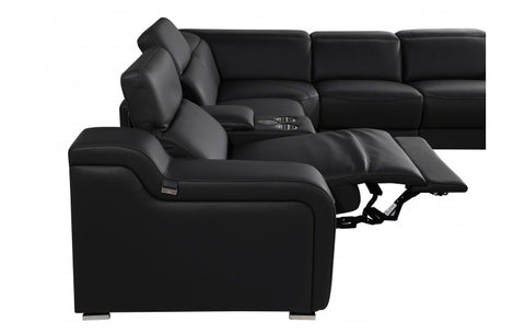 1116 DivanItalia Black Top-Grain Italian Leather 5-Piece Sectional with 3 Power Reclining Seats & Power HeadrestModel:  1116-BLACK-3PWR-5PC