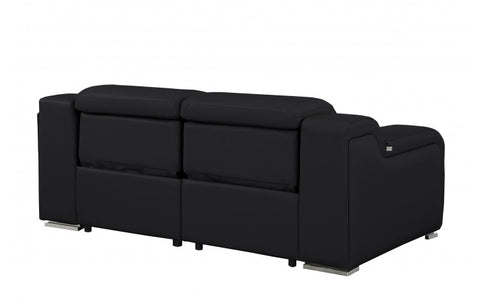 1116 DivanItalia Black Top Grain Italian Leather Loveseat with Power HeadrestModel:  1116-BLACK-2.2-HT