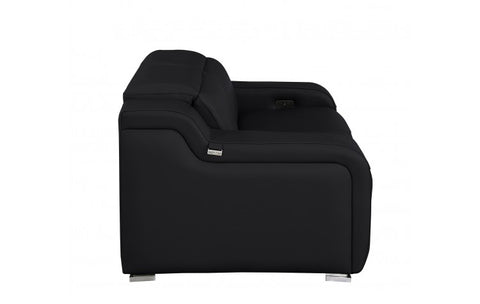 1116 DivanItalia Black Top Grain Italian Leather Loveseat with Power HeadrestModel:  1116-BLACK-2.2-HT