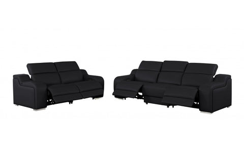 1116 DivanItalia Black Modular Power Reclining Sofa and Loveseat Set – Top Grain Italian Leather with Power HeadrestsModel:  1116-BLACK-5.4-HT-2PC