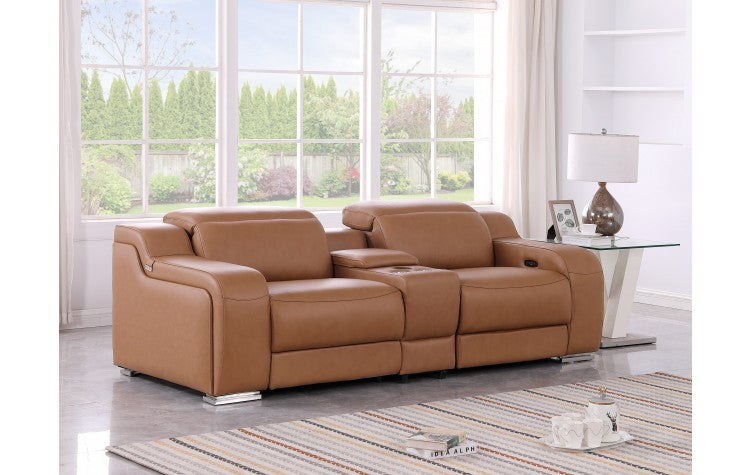 1116 DivanItalia Cognac Modular Power Reclining Loveseat with Power HeadrestModel:  1116-COGNAC-3.2-HT