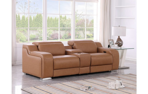 1116 DivanItalia Cognac Modular Power Reclining Loveseat with Power HeadrestModel:  1116-COGNAC-3.2-HT