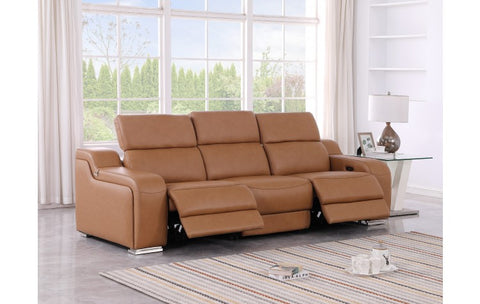 1116 DivanItalia Cognac Top Grain Italian Leather Power Reclining Sofa with Dual Recliners and Power HeadrestsModel:  1116-COGNAC-3.2-S-HT