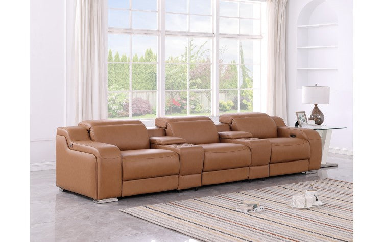 1116 DivanItalia Cognac 5-Piece Power Reclining Sofa with Power Headrest in Top Grain Italian LeatherModel:  1116-COGNAC-5.3-HT