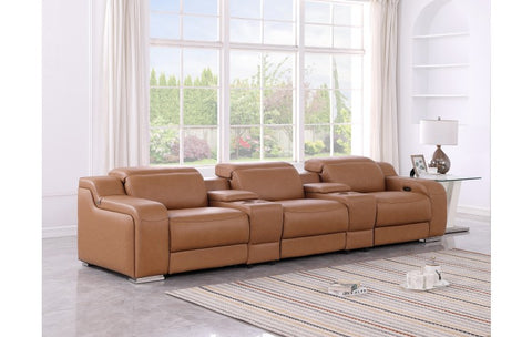 1116 DivanItalia Cognac 5-Piece Power Reclining Sofa with Power Headrest in Top Grain Italian LeatherModel:  1116-COGNAC-5.3-HT
