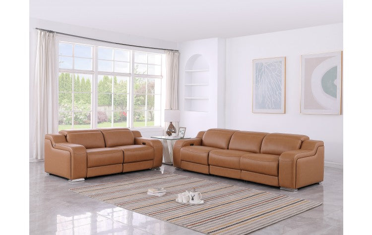 1116 DivanItalia Cognac Modular Power Reclining Sofa and Loveseat Set – Top Grain Italian Leather with Power HeadrestsModel:  1116-COGNAC-5.4-HT-2PC