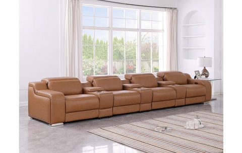 1116 DivanItalia Cognac 7-Piece Power Reclining Sofa with Power Headrest in Top Grain Italian LeatherModel:  1116-COGNAC-S-7.4-HT