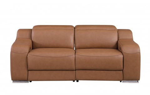 1116 DivanItalia Cognac Top Grain Italian Leather Loveseat with Power HeadrestModel:  1116-COGNAC-2.2-HT