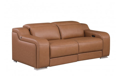 1116 DivanItalia Cognac Top Grain Italian Leather Loveseat with Power HeadrestModel:  1116-COGNAC-2.2-HT