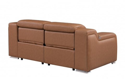 1116 DivanItalia Cognac Top Grain Italian Leather Loveseat with Power HeadrestModel:  1116-COGNAC-2.2-HT