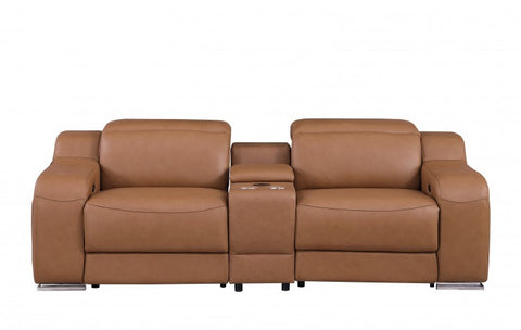 1116 DivanItalia Cognac Modular Power Reclining Loveseat with Power HeadrestModel:  1116-COGNAC-3.2-HT