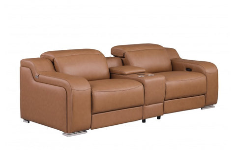 1116 DivanItalia Cognac Modular Power Reclining Loveseat with Power HeadrestModel:  1116-COGNAC-3.2-HT
