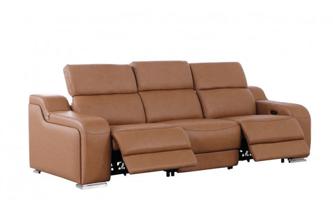 1116 DivanItalia Cognac Top Grain Italian Leather Power Reclining Sofa with Dual Recliners and Power HeadrestsModel:  1116-COGNAC-3.2-S-HT