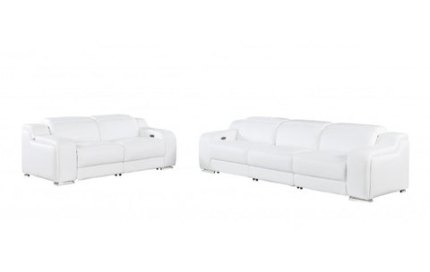 1116 DivanItalia White Modular Power Reclining Sofa and Loveseat Set – Top Grain Italian Leather with Power HeadrestsModel:  1116-WHITE-5.4-HT-2PC