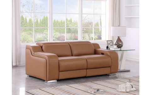 1116 DivanItalia Cognac Top Grain Italian Leather Loveseat with Power HeadrestModel:  1116-COGNAC-2.2-HT