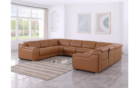 1116 DivanItalia Cognac 8-Piece Sectional with 4 Power Recliners and Power Headrests (No Consoles)Model:  1116-COGNAC-8PC-4PWR-U-NC-SECTIONAL-GROUP