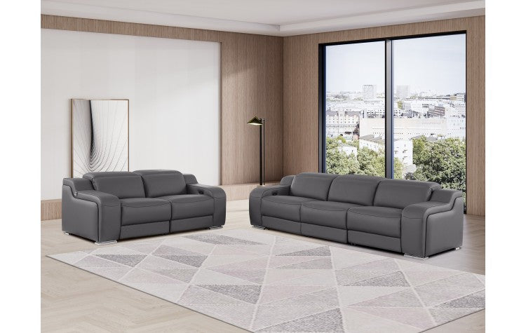 1116 DivanItalia Dark Grey Modular Power Reclining Sofa and Loveseat Set – Top Grain Italian Leather with Power HeadrestsModel:  1116-DK_GREY-5.4-HT-2PC