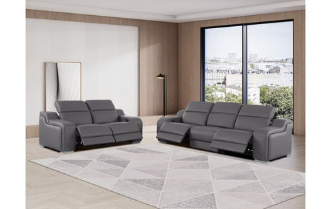 1116 DivanItalia Dark Grey Modular Power Reclining Sofa and Loveseat Set – Top Grain Italian Leather with Power HeadrestsModel:  1116-DK_GREY-5.4-HT-2PC
