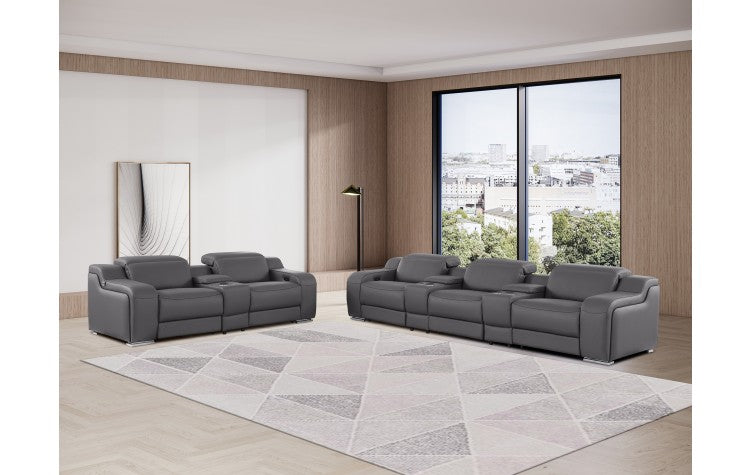 1116 DivanItalia Dark Gray 8-Piece Modular Power Reclining Sofa Set with Power Headrests – Top Grain Italian LeatherModel:  1116-DK_GREY-8.5-HT