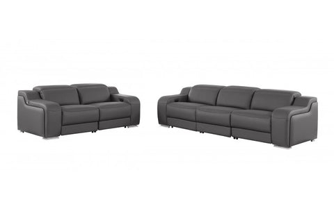 1116 DivanItalia Dark Grey Modular Power Reclining Sofa and Loveseat Set – Top Grain Italian Leather with Power HeadrestsModel:  1116-DK_GREY-5.4-HT-2PC