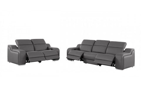 1116 DivanItalia Dark Grey Modular Power Reclining Sofa and Loveseat Set – Top Grain Italian Leather with Power HeadrestsModel:  1116-DK_GREY-5.4-HT-2PC