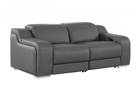 1116 DivanItalia Dark Grey Modular Power Reclining Sofa and Loveseat Set – Top Grain Italian Leather with Power HeadrestsModel:  1116-DK_GREY-5.4-HT-2PC
