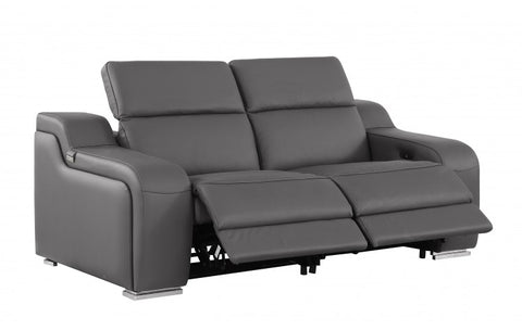 1116 DivanItalia Dark Grey Modular Power Reclining Sofa and Loveseat Set – Top Grain Italian Leather with Power HeadrestsModel:  1116-DK_GREY-5.4-HT-2PC