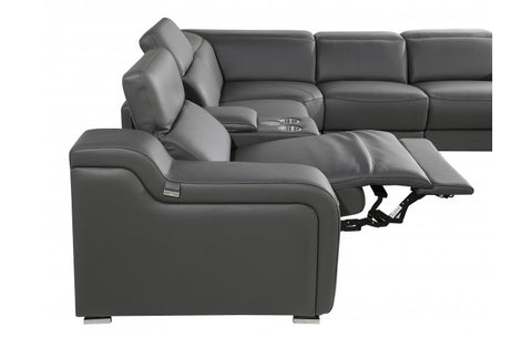 1116 DivanItalia Dark Grey Top-Grain Italian Leather 6-Piece Sectional with 3 Power Reclining Seats & Power HeadrestModel:  1116-DK_GRAY-3PWR-6PC