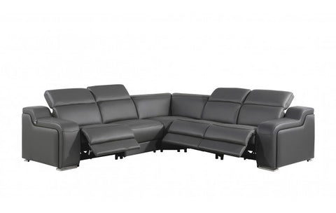 1116 DivanItalia Dark Grey Top-Grain Italian Leather 5-Piece Sectional with 3 Power Reclining Seats & Power HeadrestModel:  1116-DK_GRAY-3PWR-5PC
